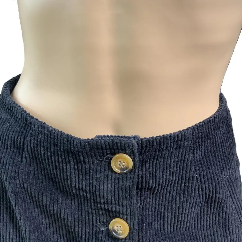 YMI Jeans Black Corduroy Button Up Mini A Line Skirt Size 1/25 Preppy Academia‎